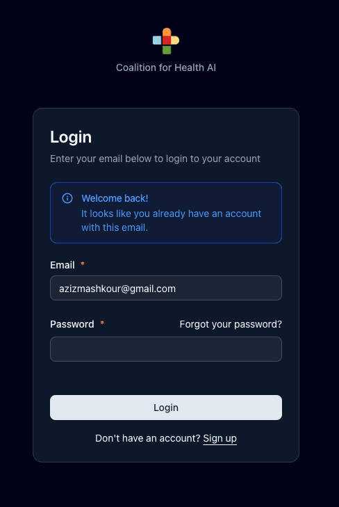 Login screen for existing domain
